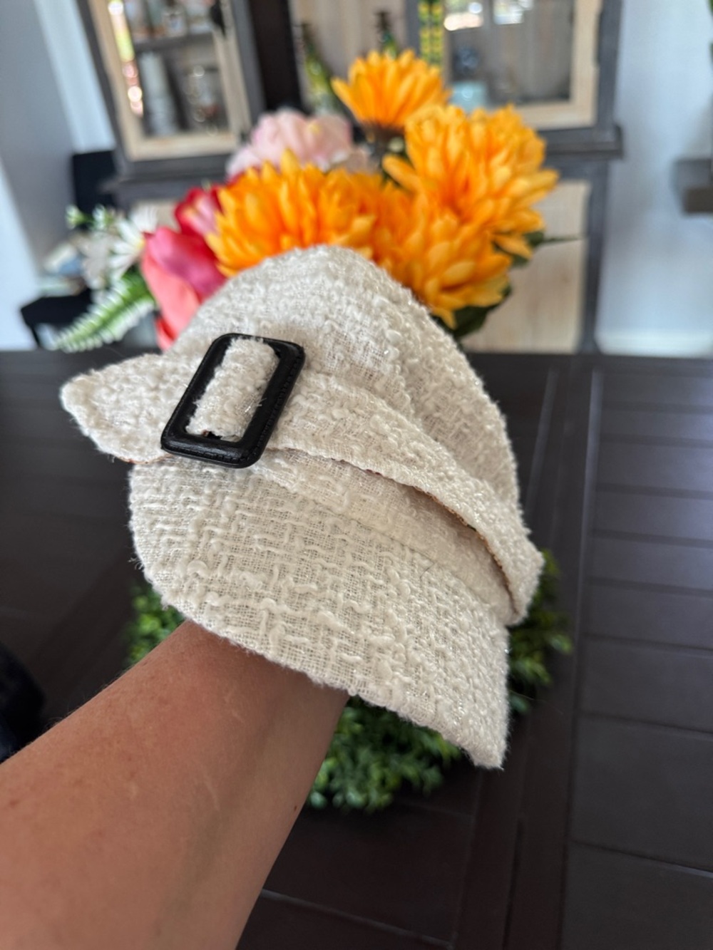 Scala Cream Textured Headband with Black Buckle